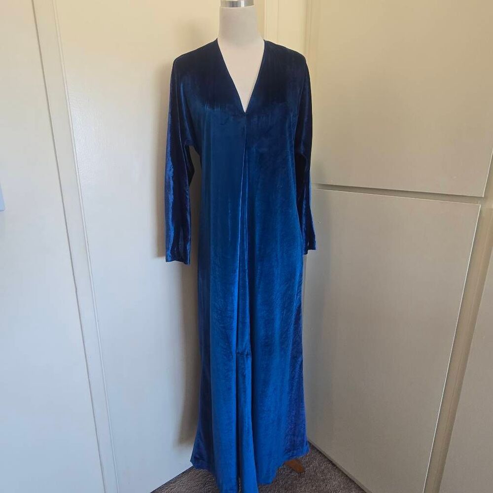 Halston IV Vintage, Early 80s Teal Velvet Jersey Caftan, One Size Fits All